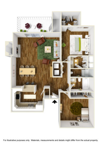 The Augusta 2 bed 2 bath floorplan